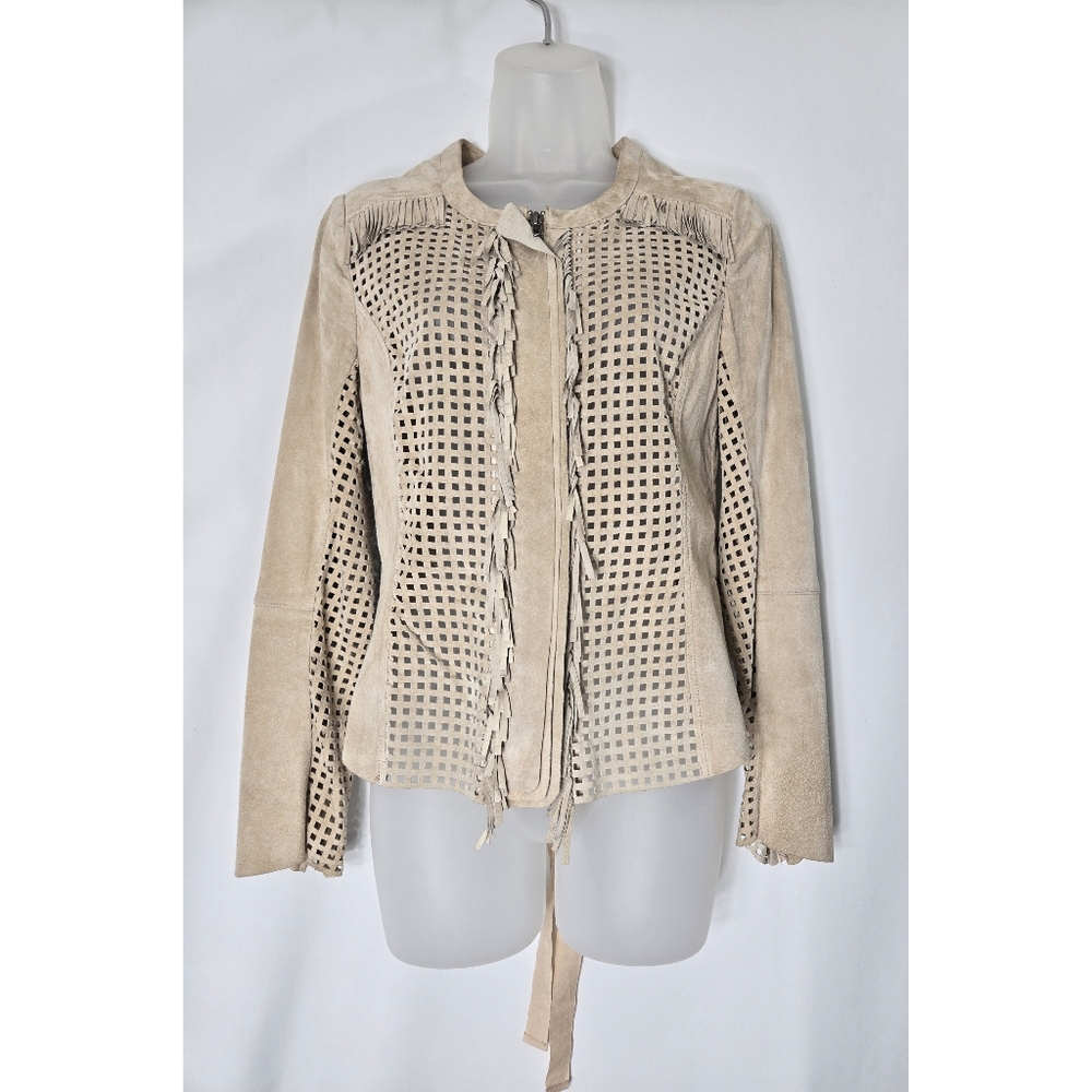 Tracy Reese Perforated Suede Fringe Jacket
